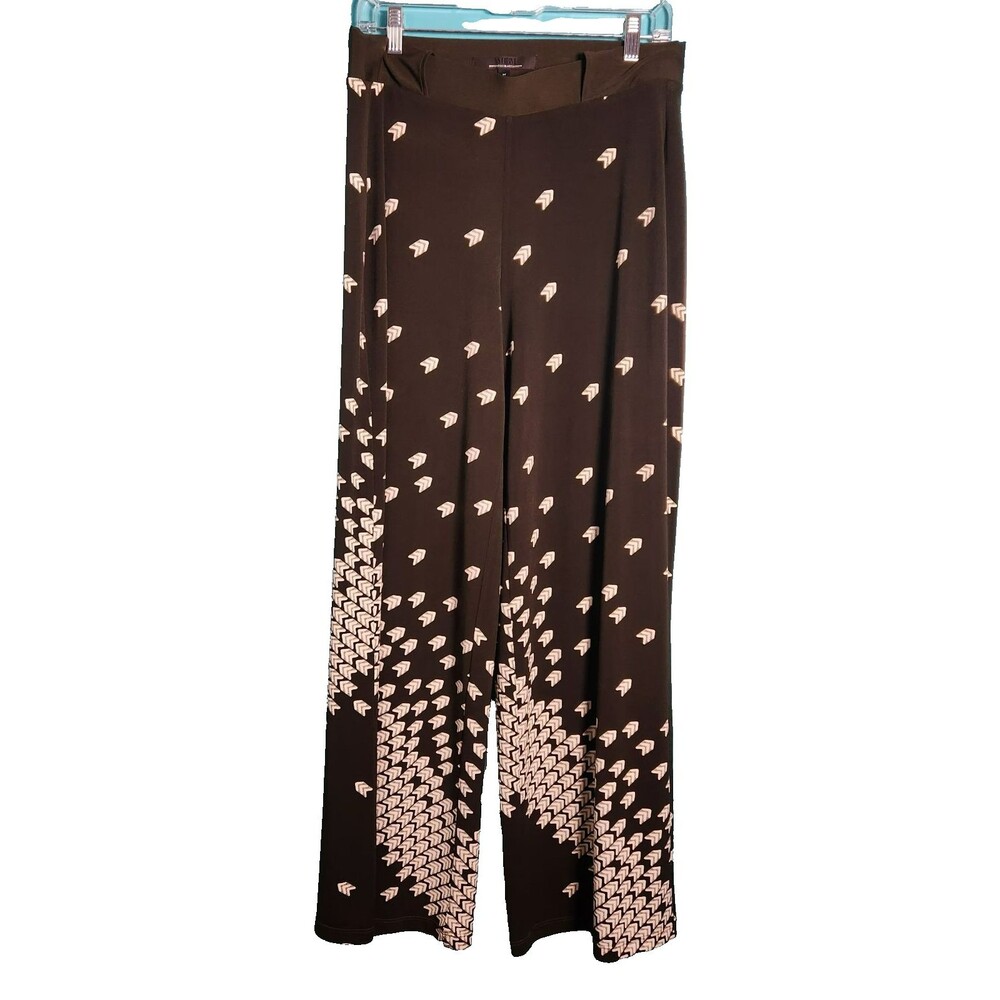 White House Black Market Black Wide-Leg Pants with Cream Print